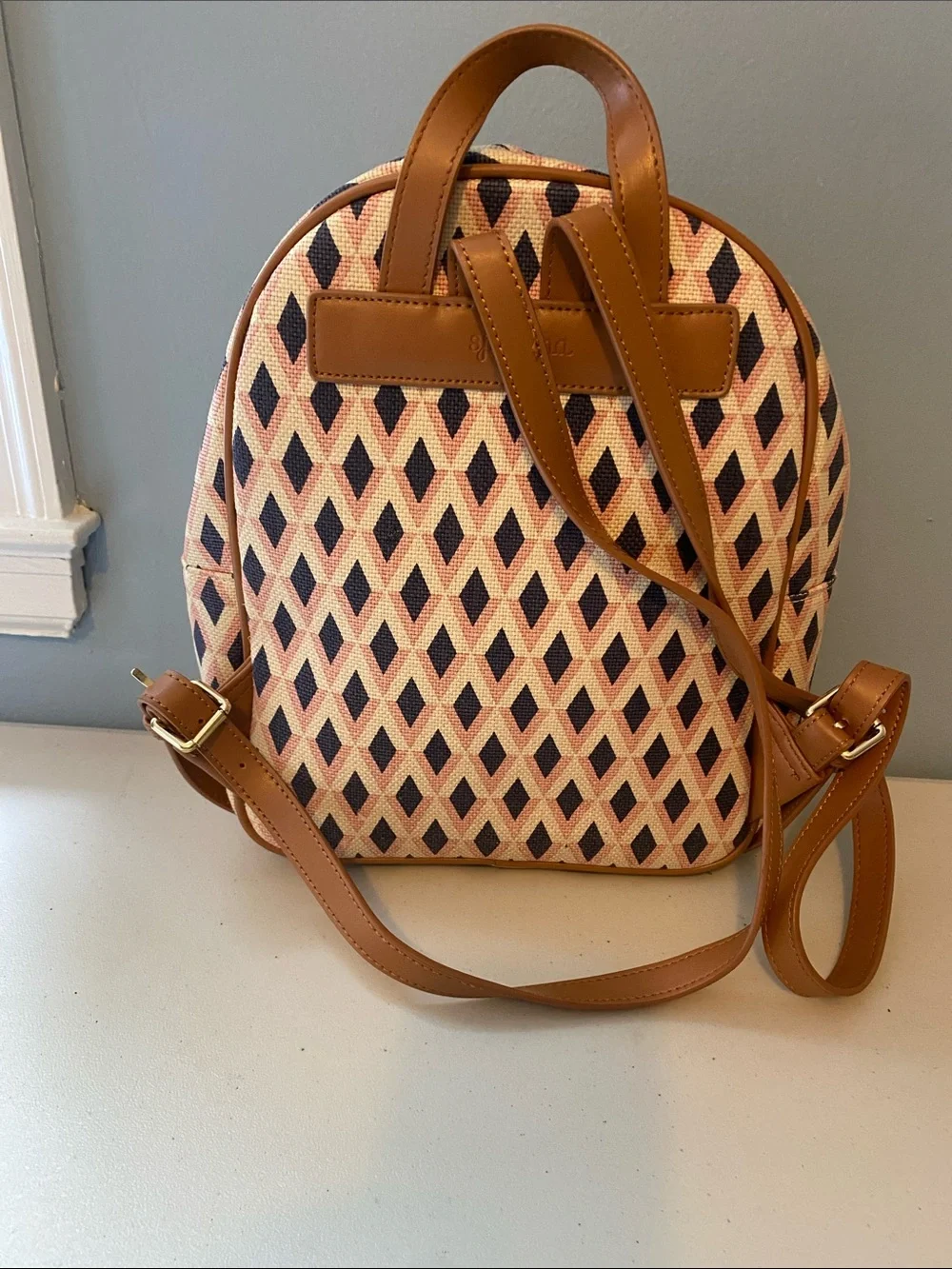 Spartina 449 Pink and Tan Patterned Backpack